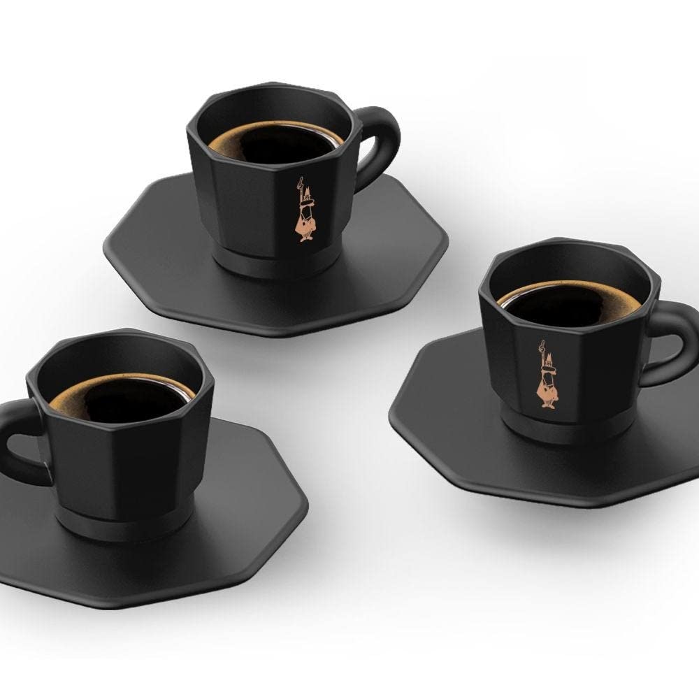 Bialetti Espresso Cups & Saucers, Set of 4, Black Y0T403