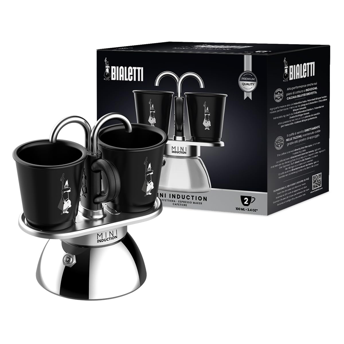 SET MINI INDUCTION 2 CUPS +2 BICCHIERINI BLACK