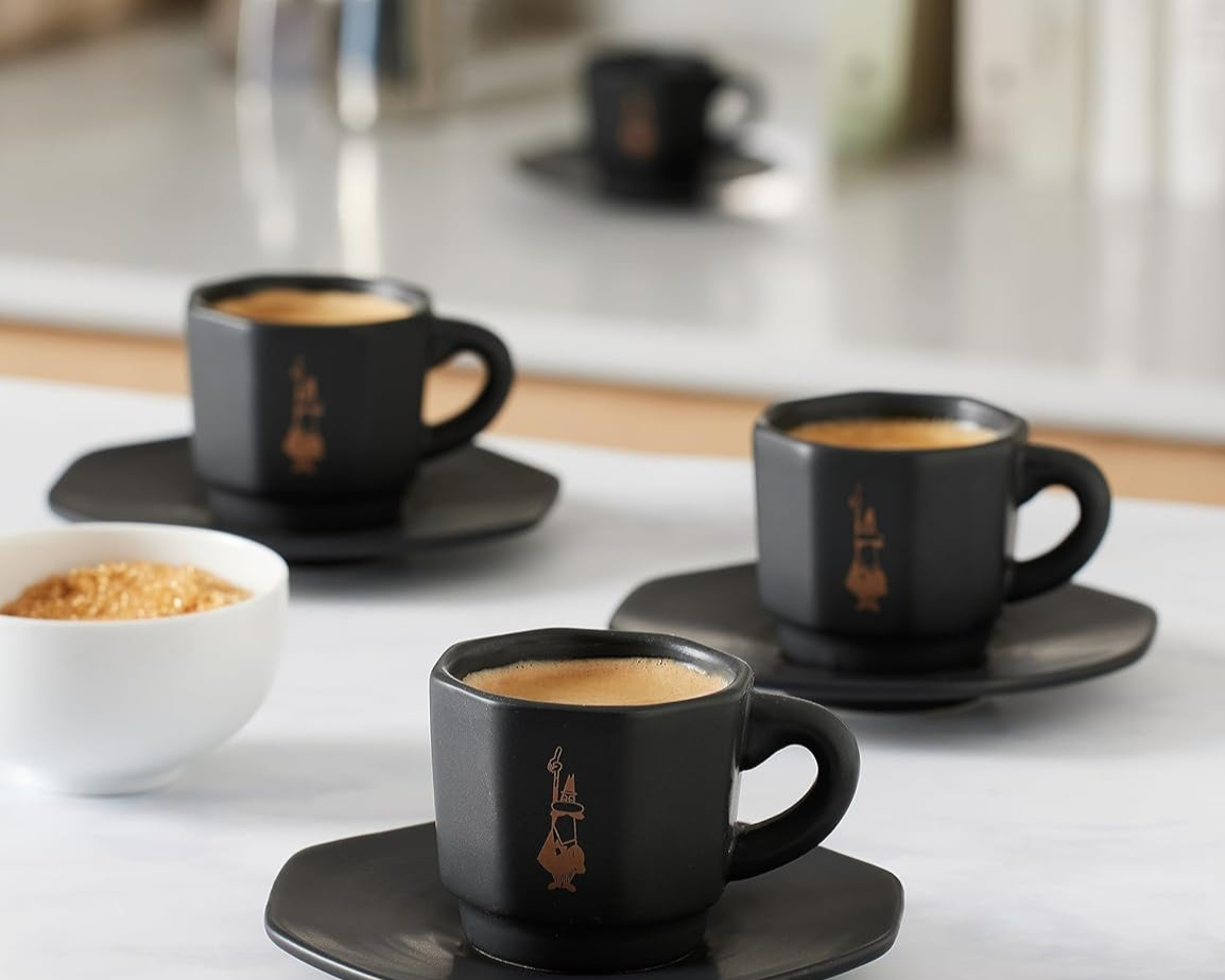 Bialetti Espresso Cups & Saucers, Set of 4, Black Y0T403