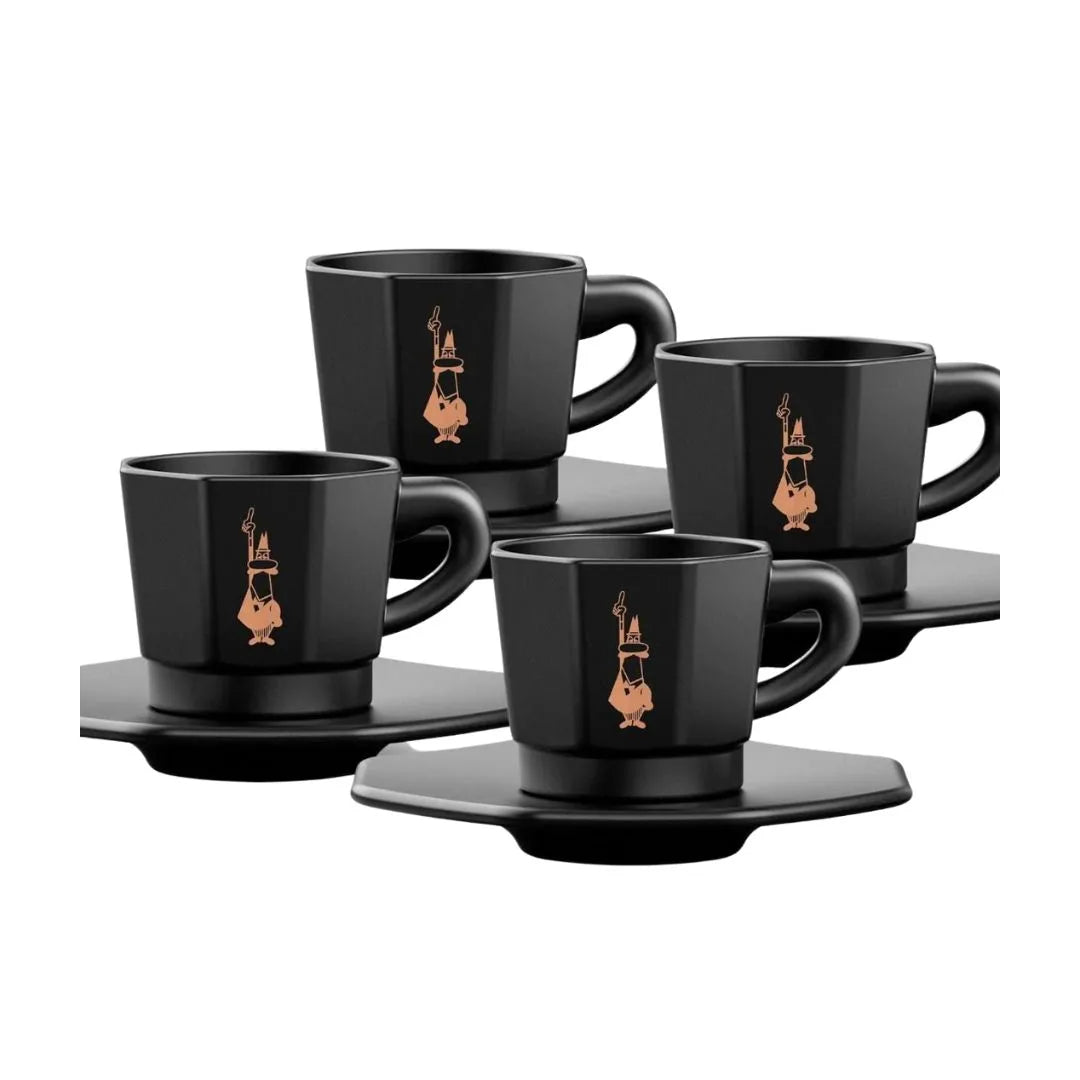 Bialetti Espresso Cups & Saucers, Set of 4, Black